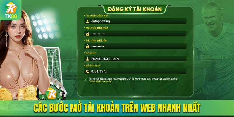 Hướng dẫn các bước mở tài khoản TK88 nhanh nhất